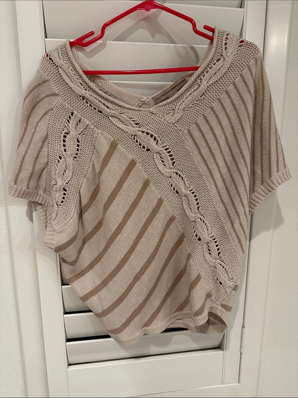 Women’s Off-the-Shoulder Striped Cable-Knit Sweater Top - Beige